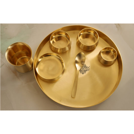 Pure Brass 7 Pieces Dinner Set in Matt Finish