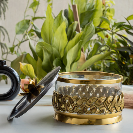 Brass Decorative Multipurpose Bowl with Lid & Lotus Design Knob