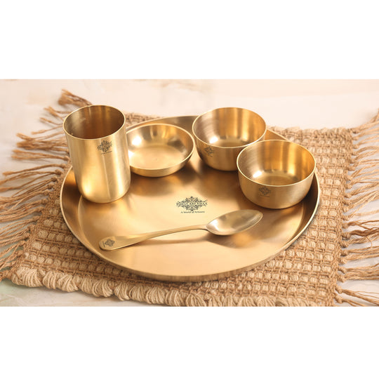 Pure Brass Matt Finish 7 Pieces Dinner Set / Thali Set, Dinnerware, Tableware