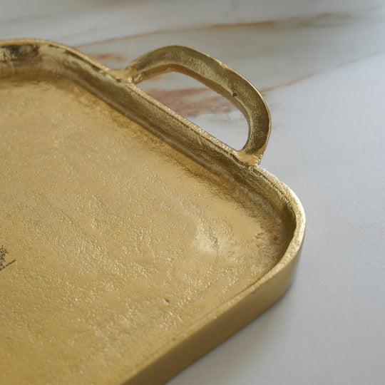Brass Finish Tray With Both Side Handle 14.5 Inches Length
