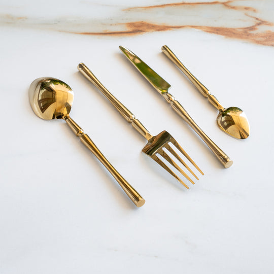 Stainless Steel Gold PVD Coated Rafail Cutlery Set of 4 for Dining & Gifting
