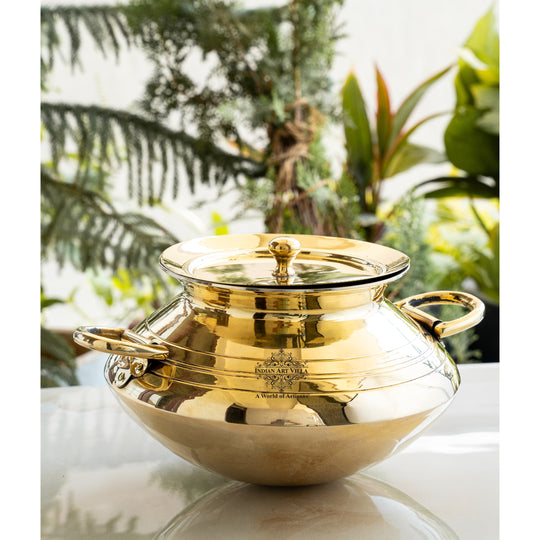 Brass Patila Handi with Tin Lining, Lid & Handle – 3L