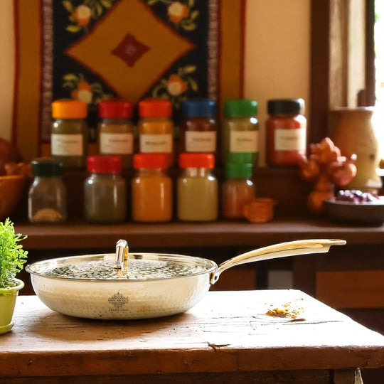 Pure Brass Sauce Pan with Lid, Handle and Tin Lining Inside