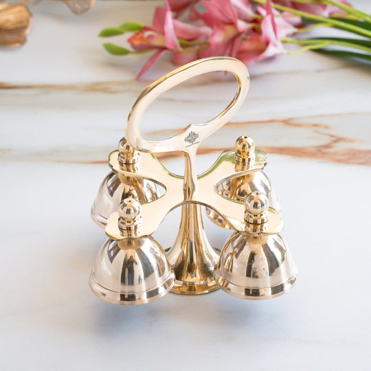 Brass 4 Bell with Ergonomic Handle| Multi-Tone Temple Bell