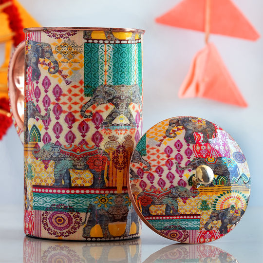 Pure Copper Printed Jug - Padharo Mhare Desh Design