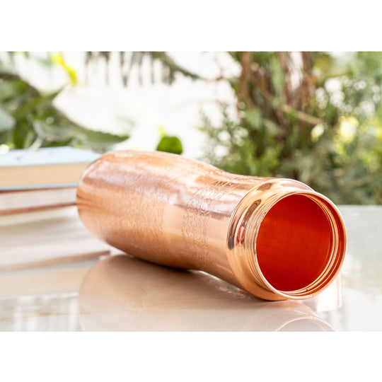 Copper Bottle with Curved Shape & Lacquer Embossed Design – 900ml