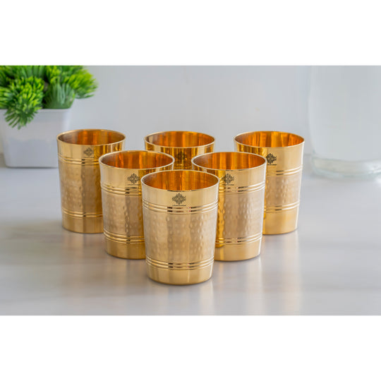 Pure Brass Hammered Lining Design Glass,220 ML