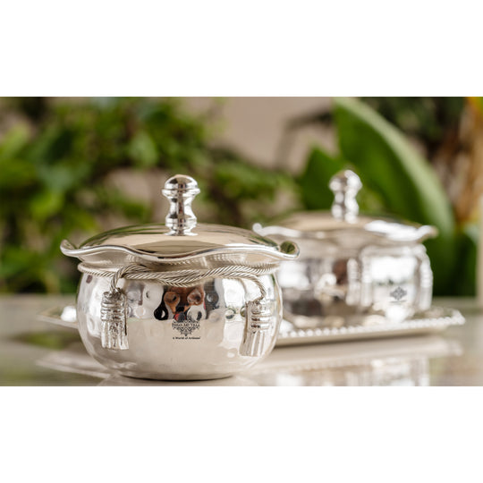 Silver Plated Hammered Bowl with Lid & Spoon