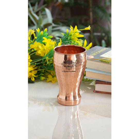 Pure Copper Glass With Half Lecquer Hammered & Shine Design 400 ML