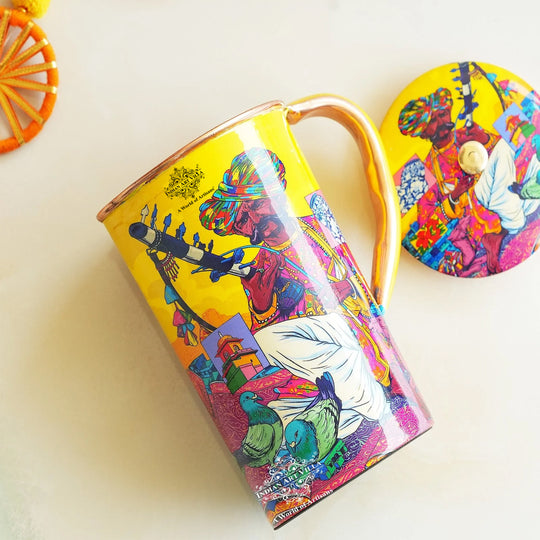 Pure Copper Printed Jug - Padharo Mhare Desh Design