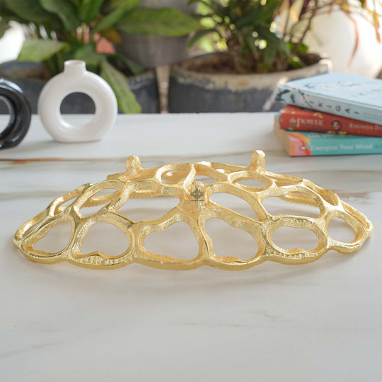 Brass Finish Oval Shape Hollow Design Tray/Fruit Basket