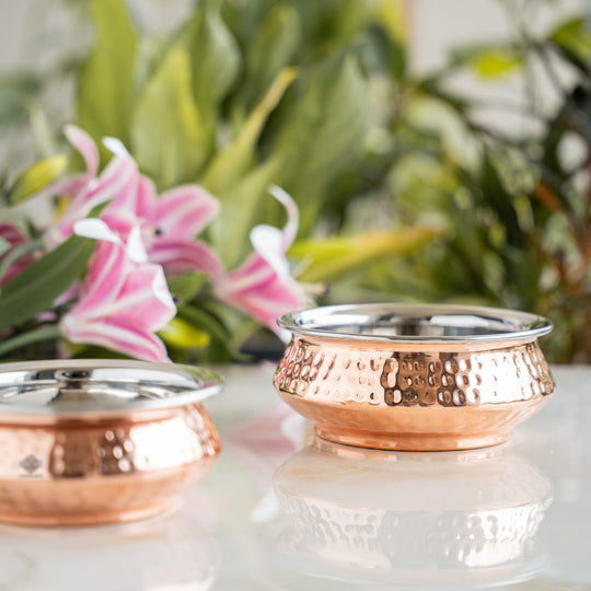 Steel Copper Mughlayi Handi with Hammered Design, Serveware, Tableware