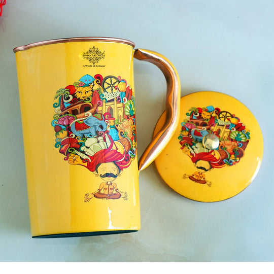 Pure Copper Printed Jug - Padharo Mhare Desh Design