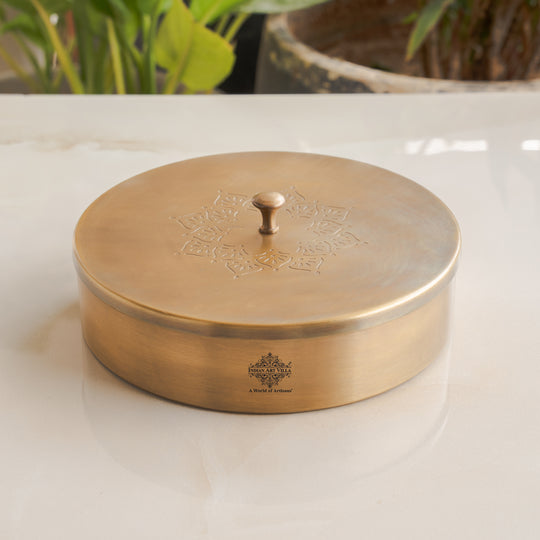 Pure Brass Masala Box With Two  Peacock Design On Lid