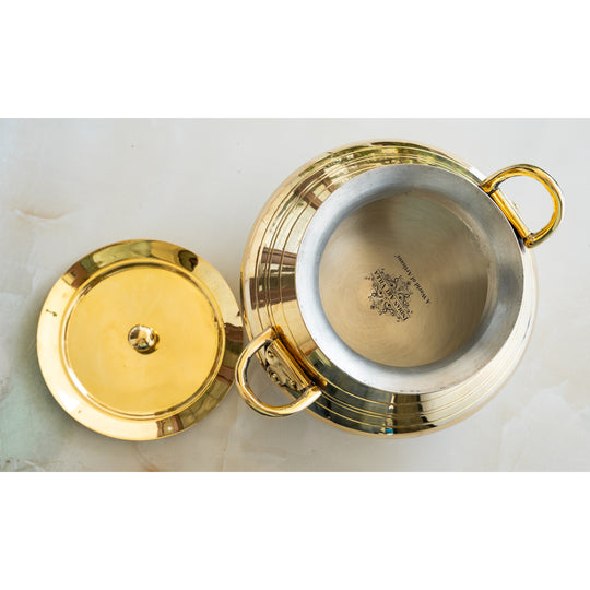 Brass Patila Handi with Tin Lining, Lid & Handle – 3L