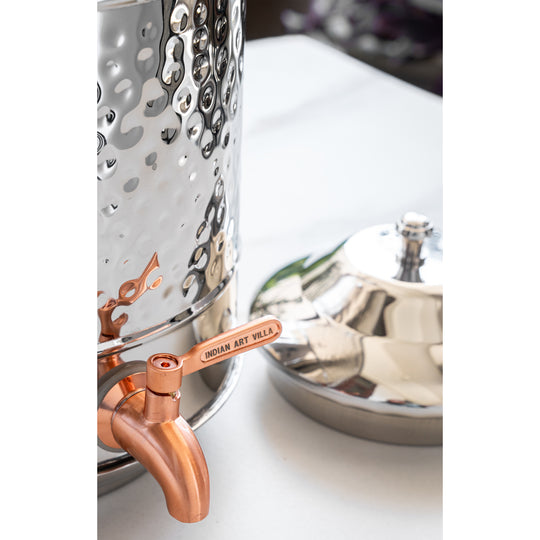 5 litre diamond-embossed copper water dispenser with brass tap – geometric diamond-pattern tamba matka with tap