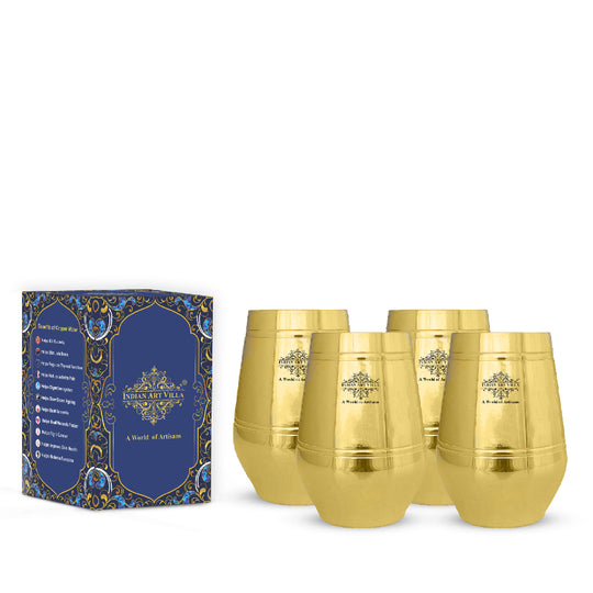 Polished brass glass set with artisan touch by Indian Art Villa created for royal dining and guest hospitality
