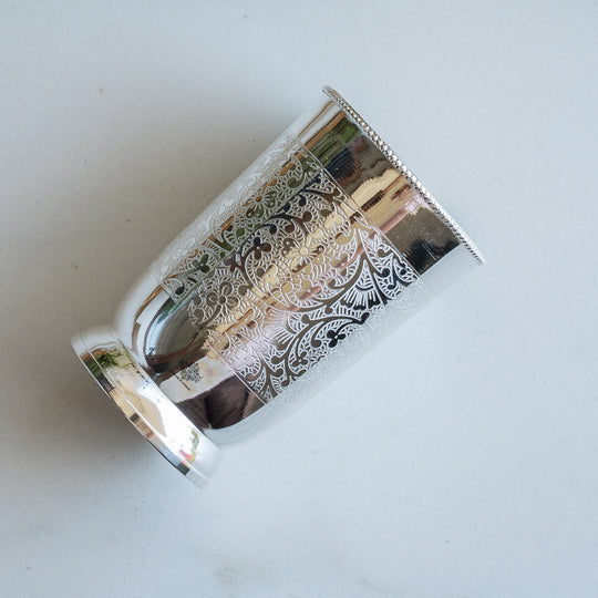 Silver Plated Embossed Glass with Gift Box – 250 ML