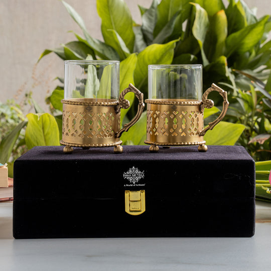 Pure Brass Tea Cup Set of 2,& 4with Black Velvet Gift Box-170 ML