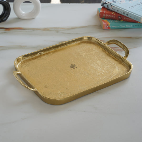 Brass Finish Tray With Both Side Handle 14.5 Inches Length