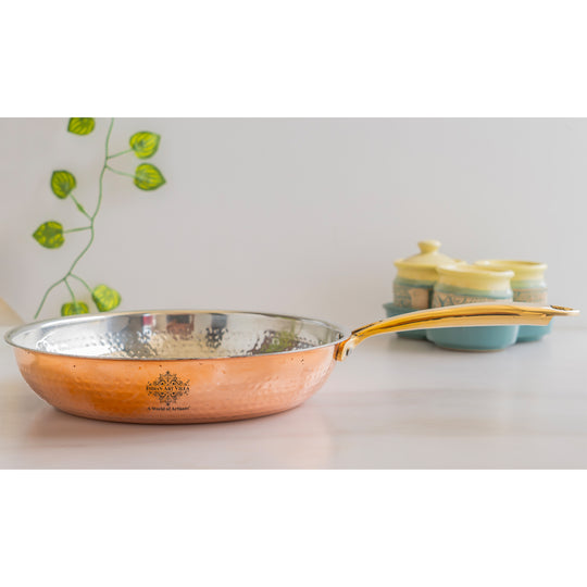 Steel Copper Hammered Design Tadka Fry Pan with Tin Linning- Serveware