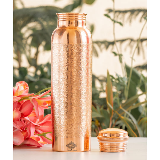 Pure Copper Water Bottle with Embossed Design