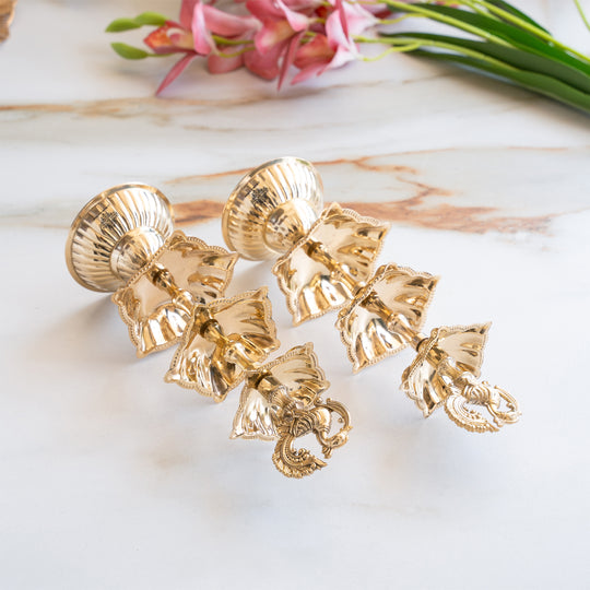 Brass Three-Tier Pillar Diya Set Of 2