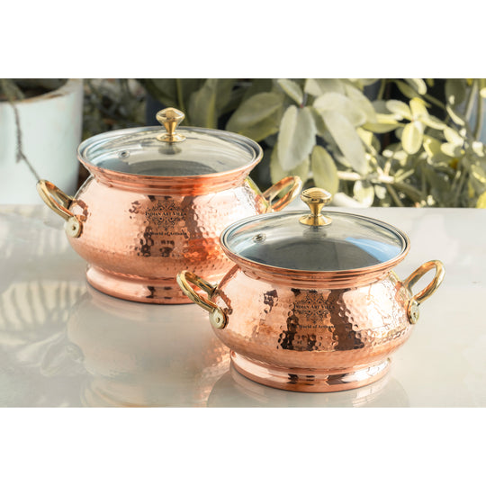 Steel Copper Hammered Biryani Handi with Tin Lining