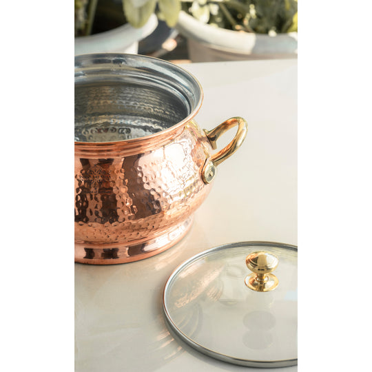 Steel Copper Hammered Biryani Handi with Tin Lining