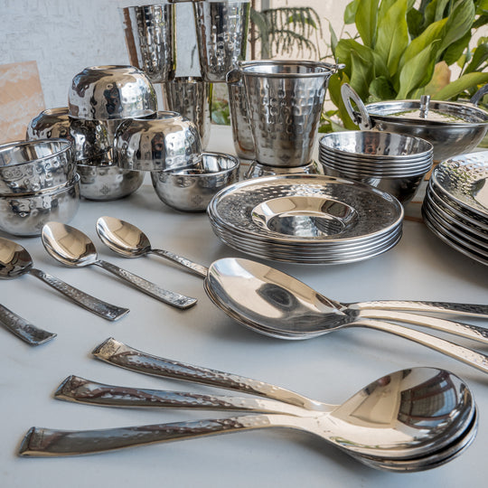 Handcrafted Pure Stainless Steel Royal Dinner Set, Dinnerware, Tableware, 52 Pieces