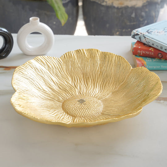 Brass Finish Sunflower Design Tray 13.5 Inches