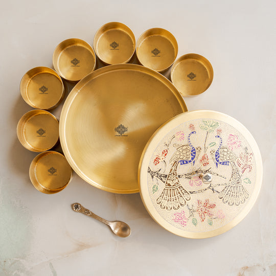 Pure Brass Masala Box With Two  Peacock Design On Lid