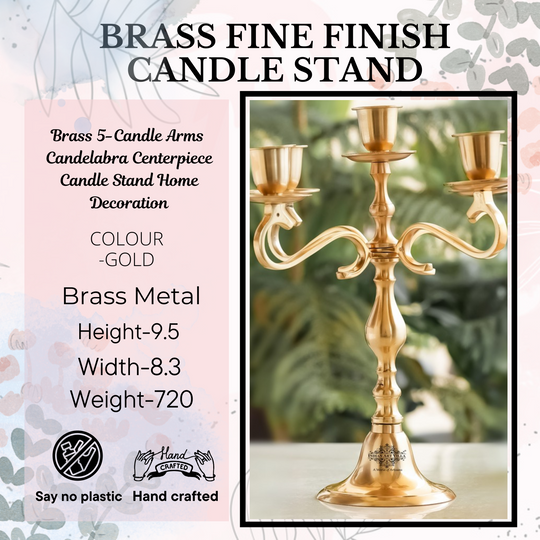 Pure Brass 5-Candle Arms Candelabra Centerpiece Candle Stand