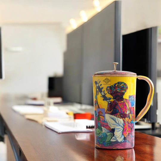 Pure Copper Printed Jug - Padharo Mhare Desh Design