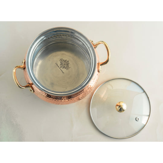 Steel Copper Hammered Biryani Handi with Tin Lining