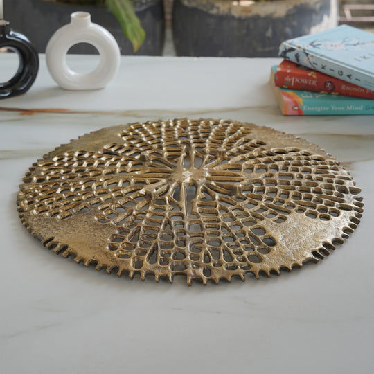 Brass Finish Round Tray 15 Inches