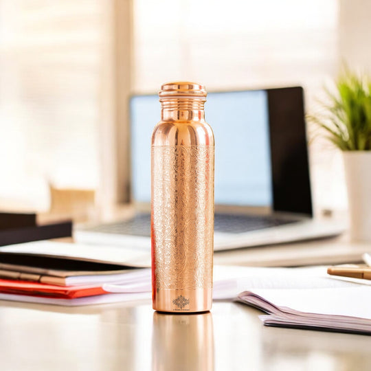 Pure Copper Water Bottle with Embossed Design