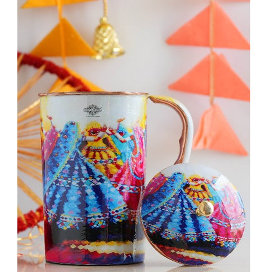 Pure Copper Printed Jug - Padharo Mhare Desh Design