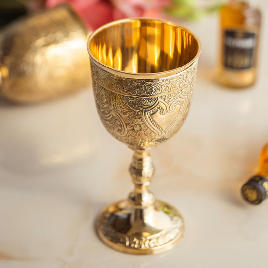 Embossed Brass Goblet Glass for Barware