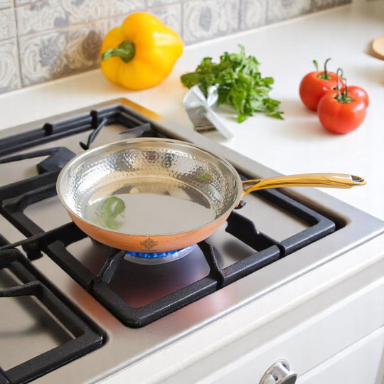 Steel Copper Hammered Design Tadka Fry Pan with Tin Linning- Serveware