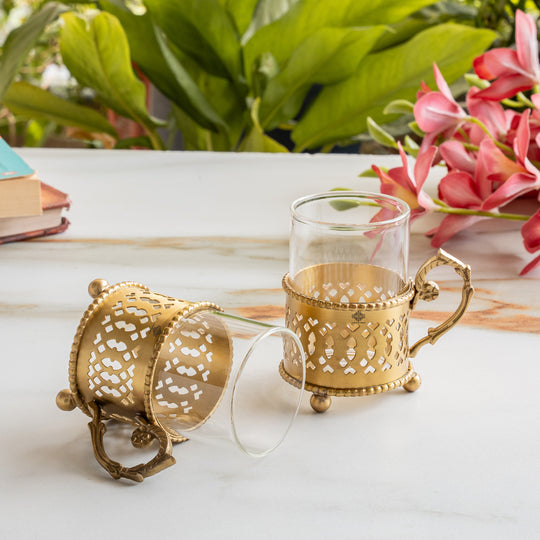 Pure Brass Tea Cup Set of 2,& 4with Black Velvet Gift Box-170 ML