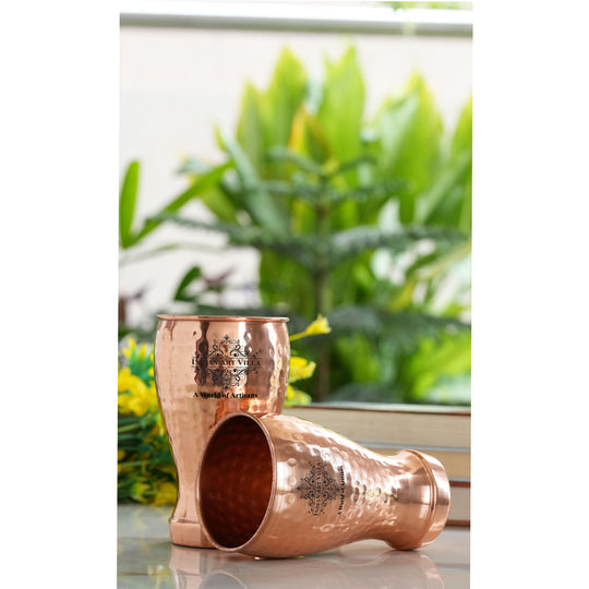 Pure Copper Glass With Half Lecquer Hammered & Shine Design 400 ML