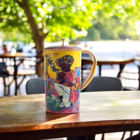 Pure Copper Printed Jug - Padharo Mhare Desh Design
