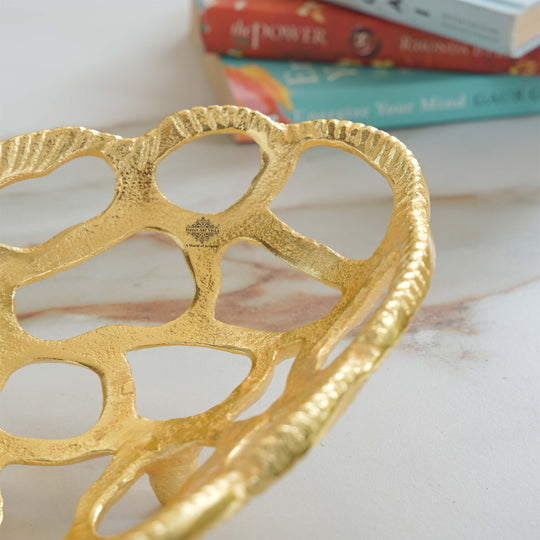 Brass Finish Oval Shape Hollow Design Tray/Fruit Basket