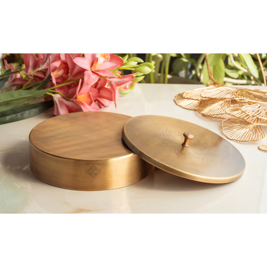 Pure Brass Multi Purpose Box with Antique Embossed Design