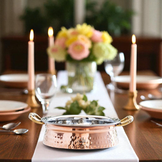 Copper Steel Handi Casserole with Brass Handles & Induction Base