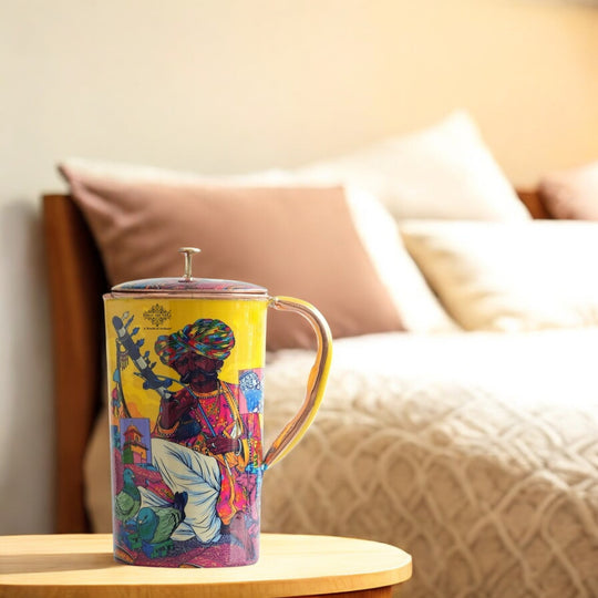 Pure Copper Printed Jug - Padharo Mhare Desh Design