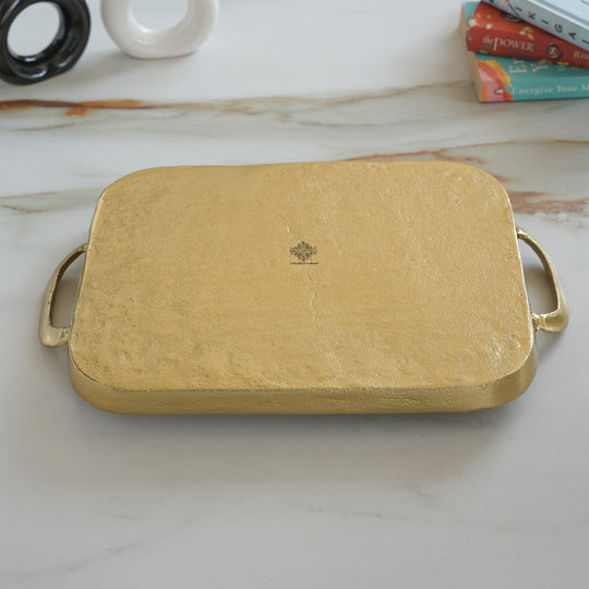 Brass Finish Tray With Both Side Handle 14.5 Inches Length