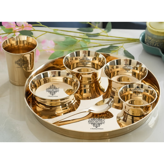 Handmade Pure Bronze Shine Finish Design Thali Set|Dinner Set, 7 Piece