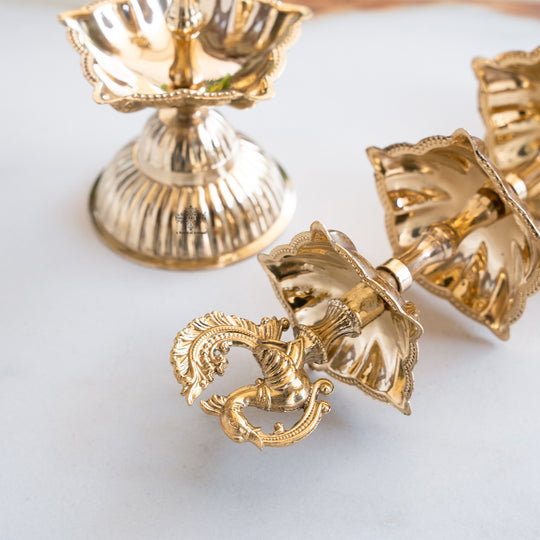 Brass Three-Tier Pillar Diya Set of 2 8 Inch Shine Finish